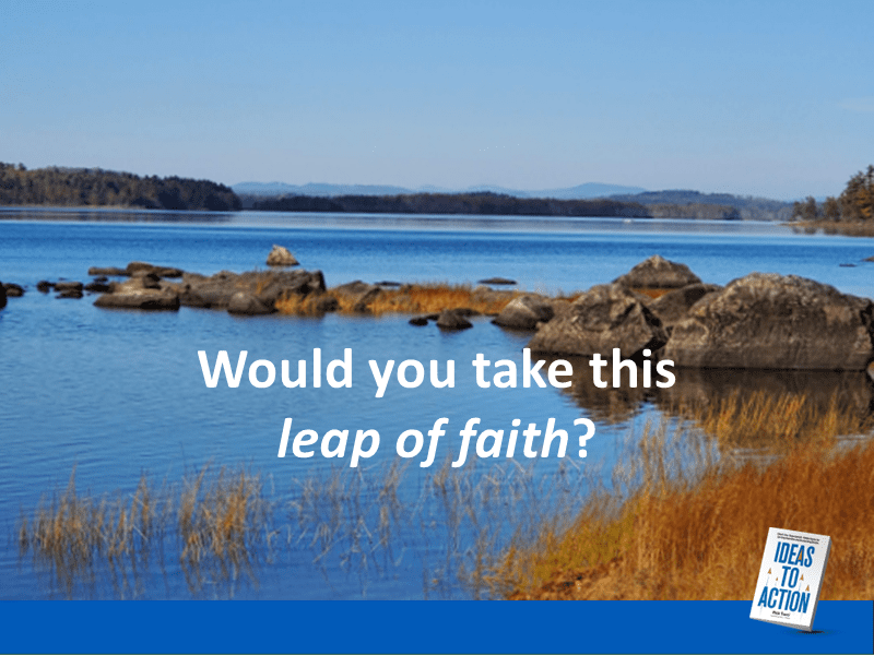 A serene lakefront cabin surrounded by nature, representing the leap of faith in leadership and the potential for employee-powered innovation