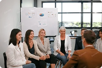 Leadership team participating in the Ideas-to-Action Executive Team Coaching Program for strengthening leadership alignment, empowerment, and innovation accountability, part of the Ideas-to-Action Solution Suite.